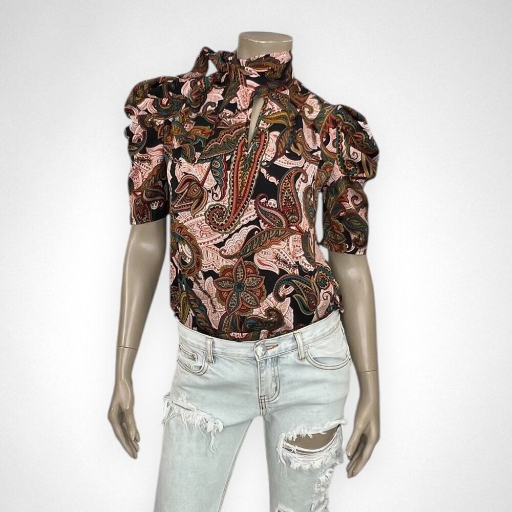 NEW YORK &‎ CO XS Paisley High-Neck Top Office Fall Print - Picture 2 of 12